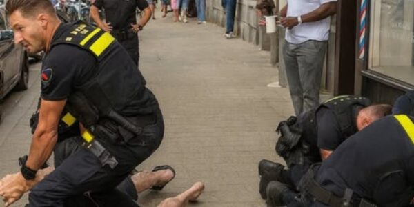 Schokkend filmpje: Een stel kansenparels wordt ongenadig hard naar de grond gewerkt, en het vriendinnetje dat de agenten dwarszit wordt daarin gewoon meegenomen!