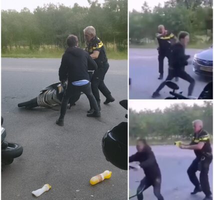 VIDEO: Geen genade – Politieagent richt taser op herrieschoppers op scooters