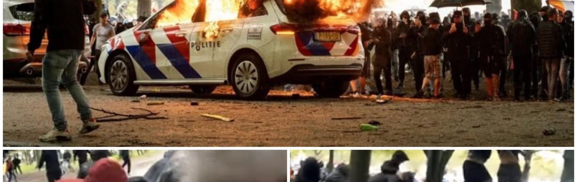 Protest op malieveld wordt complete veldslag: Politieauto’s in brand gestoken