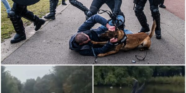 Relschopper op het Malieveld in Den Haag genadeloos gevloerd door een boom van een ME'er. Dat wordt tandjes tuffen!
