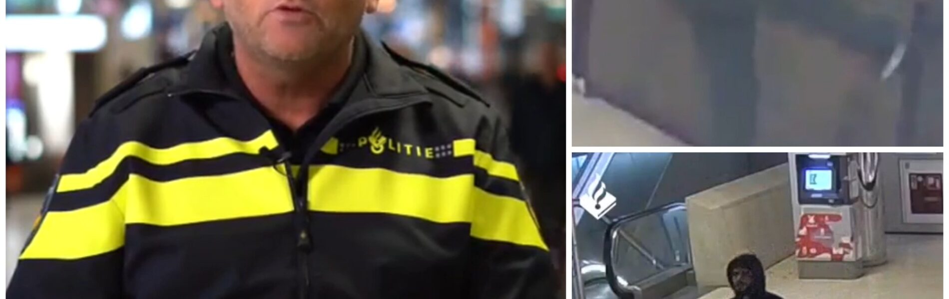 Politie deelt beelden: Man veroorzaakt verstoring en valt personeel op brute wijze aan op Centraal Station, roept mensen op informatie te delen.