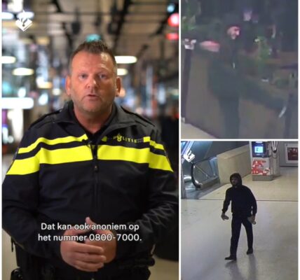 Politie deelt beelden: Man veroorzaakt verstoring en valt personeel op brute wijze aan op Centraal Station, roept mensen op informatie te delen.
