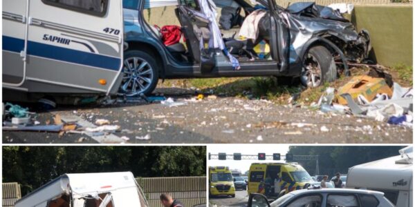 Enorme ravage op de A28: auto met caravan crasht, twee zwaargewonden en nog onduidelijk over overige slachtoffers, snelweg bij Staphorst afgesloten.