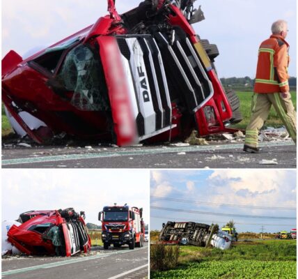De motorrijder overleed ter plaatse aan zijn verwondingen. De vrachtwagen kantelde bij het incident, waarbij de chauffeur ernstig gewond raakte. Hij is met spoed naar het ziekenhuis vervoerd.