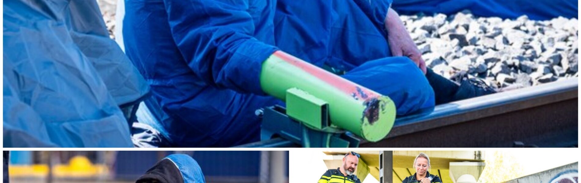 Klimaatactivisten schreeuwen als ze beseffen dat hun handen daadwerkelijk vastzitten op de rails in Rotterdam