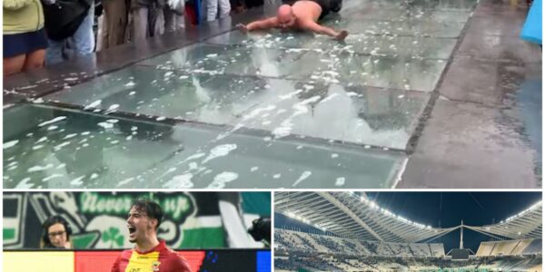 Van tribune naar waterglijbaan: Go Ahead Eagles-fan zorgt voor hilarisch moment in Athene