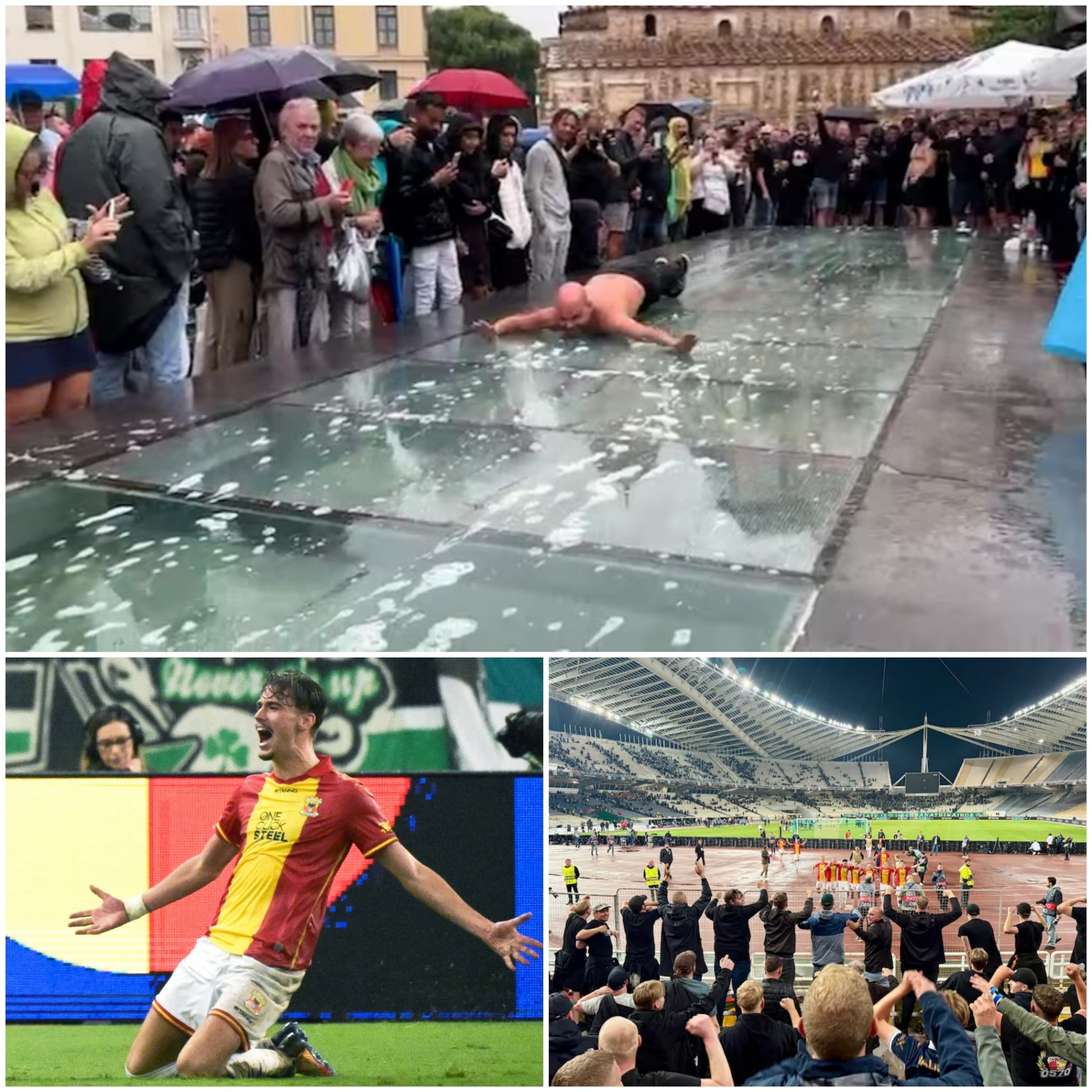 Van tribune naar waterglijbaan: Go Ahead Eagles-fan zorgt voor hilarisch moment in Athene